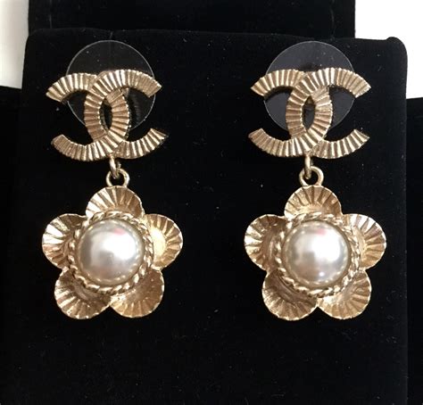 chanel earrings cc pearl drop|chanel vintage earrings pearl.